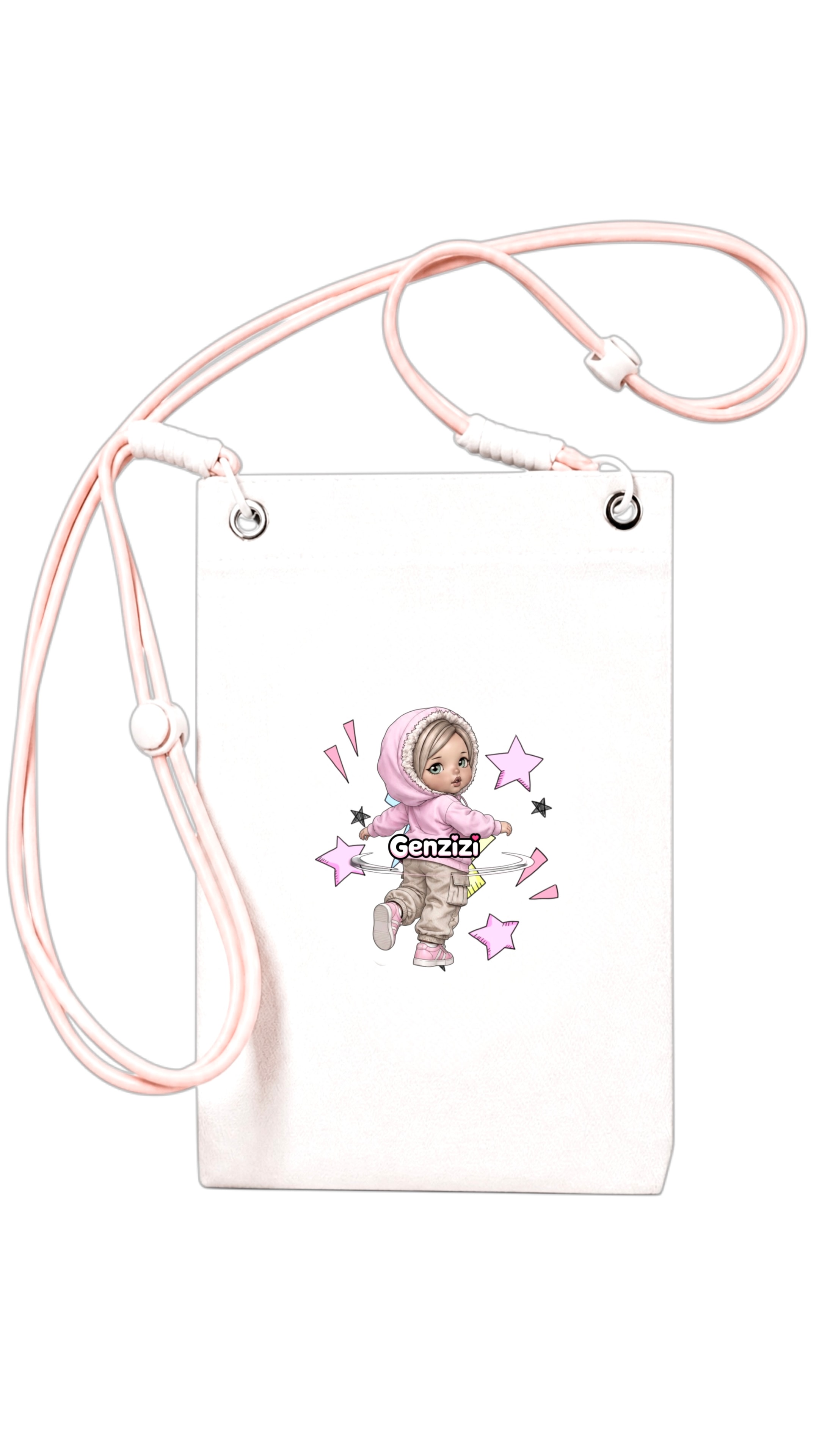 Pink Genzizi crossbody bag with doll character print