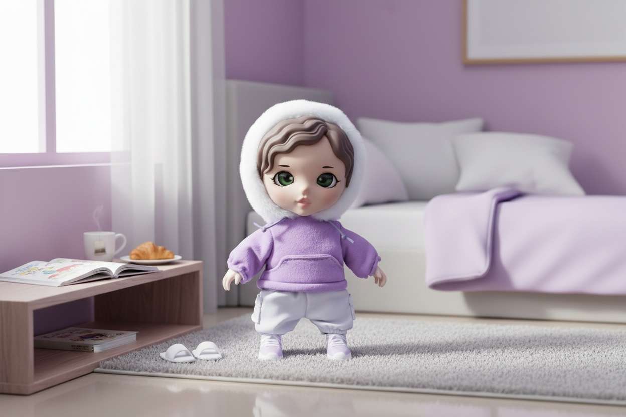 GenZizi in purple bedroom