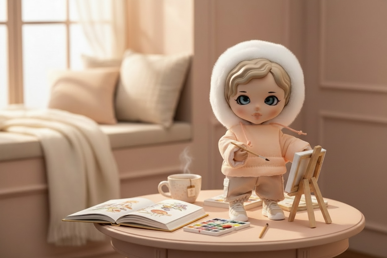 GenZizi doll in a peach painting scene